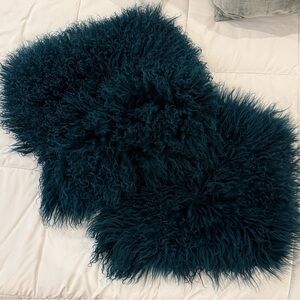 West Elm Deep Teal Fur Accent Pillow